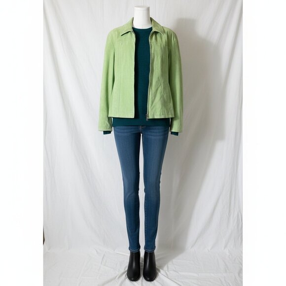 Coldwater Creek Vintage Women's Lime Green Suede Jacket XL - Picture 2 of 16